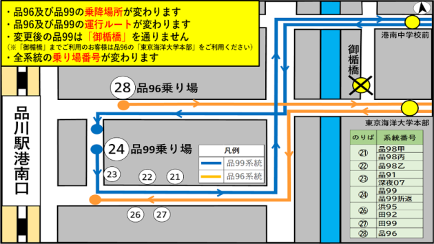 9/30、品川駅港南口の乗り場変更＋ダイヤ改正