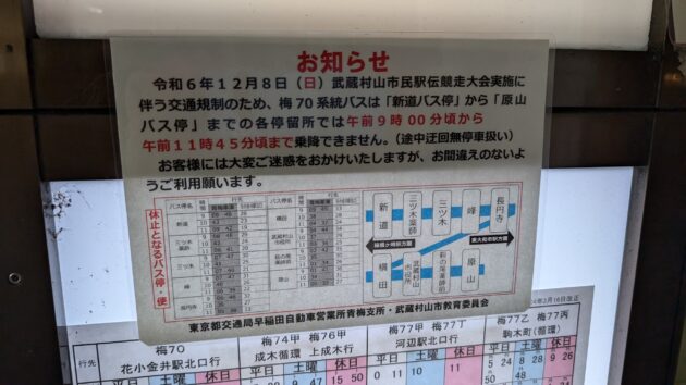 12/8、「武蔵村山市民駅伝競争大会」開催に伴う規制