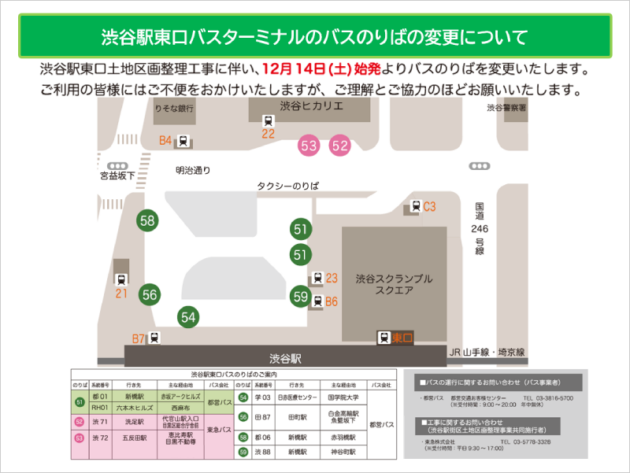 12/14、渋谷駅東口ターミナルの乗り場変更